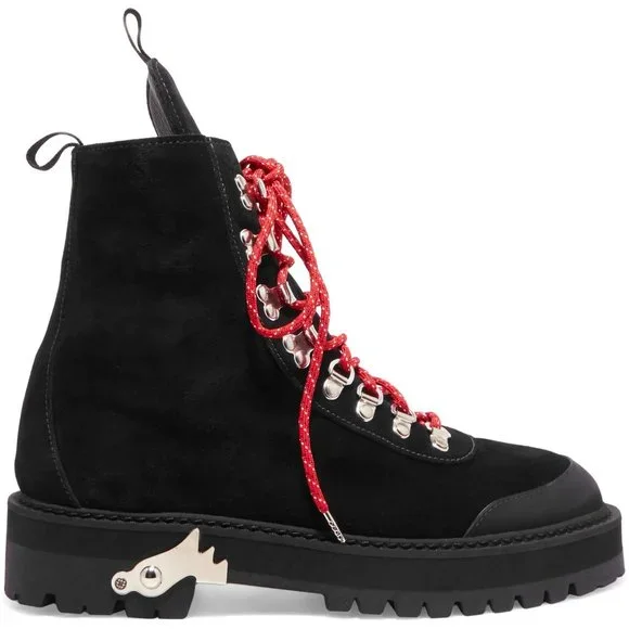 Off White Virgil Abloh Hiking Mountain Combat Boots black red suede WITH BOX